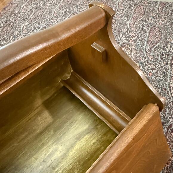 Vintage Curved Wood Sewing Kit Basket Box Handle Double Door - Picture 11 of 16